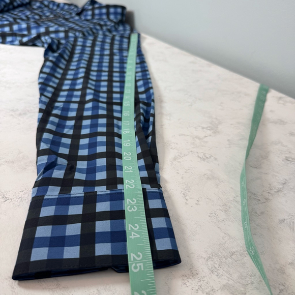 NWT Mizzen+Main Leeward Trim No Tuck Button Shirt Size M Blue Black Checkered - Picture 7 of 8